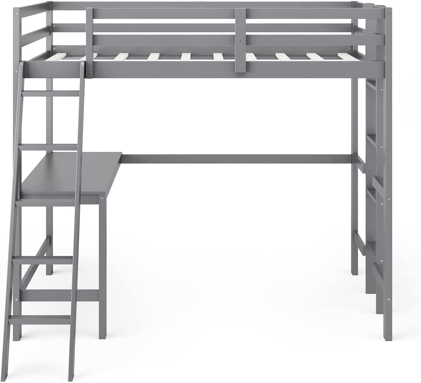 Loft Bed with Desk, Wooden Twin Size Loft Bed