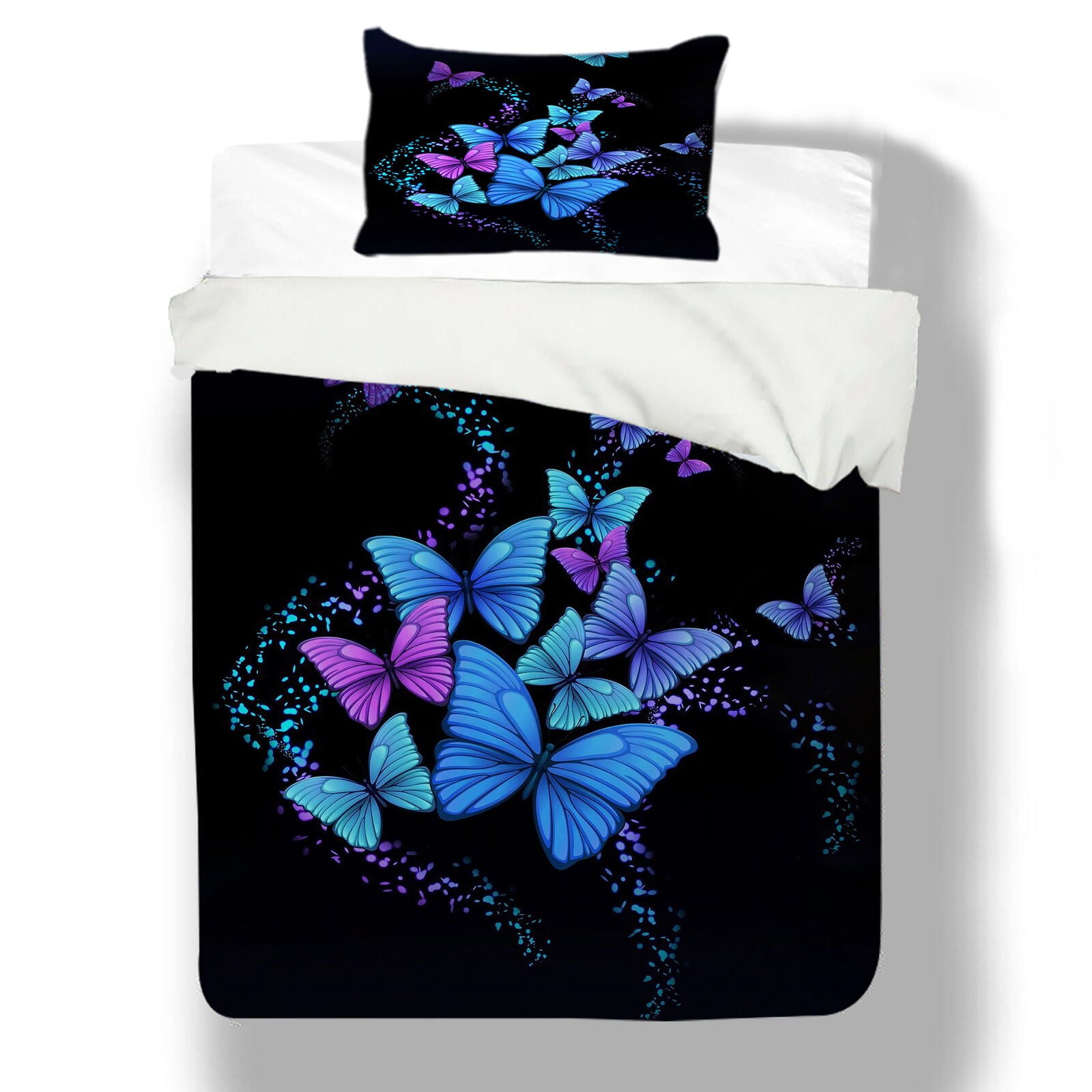 3D Blue Colorful Butterfly Print Bedding Set Duvet Cover Set with Bag Home Textiles Woman Girl Bed Cover，Twin (68