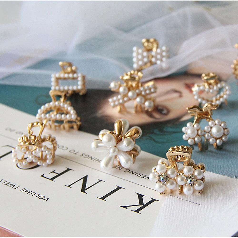 Mini pearl hair claw women rhinestone flower crab claw clip