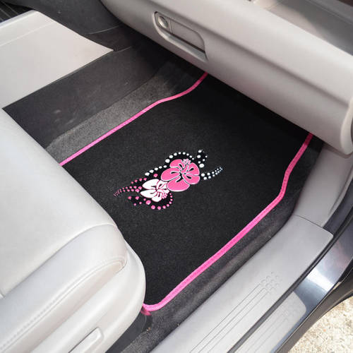 BDK Pink Hawaiian Flower Design Carpet Floor Mats for Car SUV， 4 Piece Set