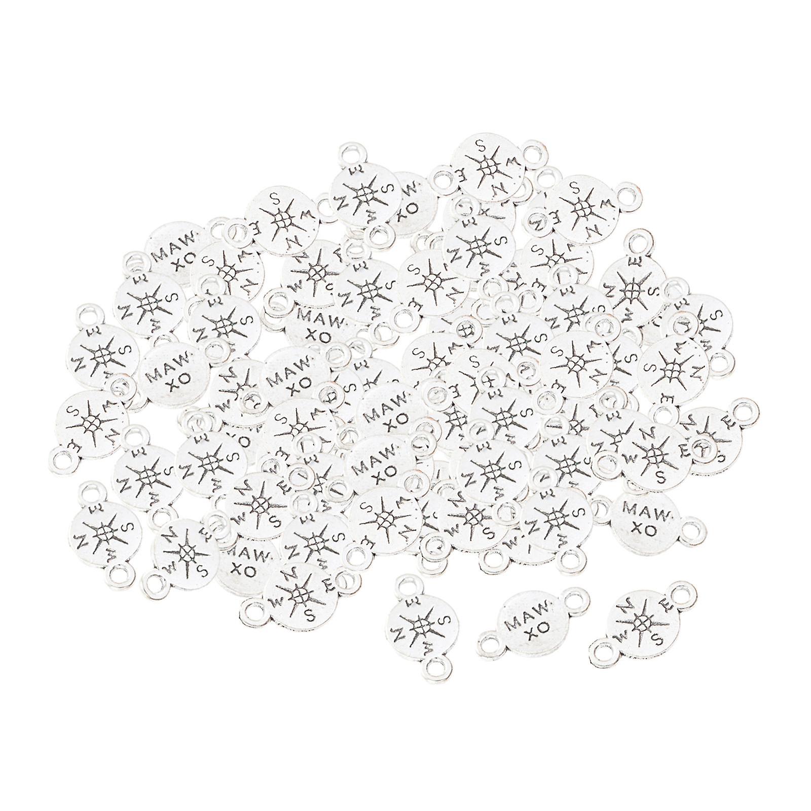 100 Pieces Compass Charms Jewelry Accessories For Crafting Supplies Necklace Antique Silver