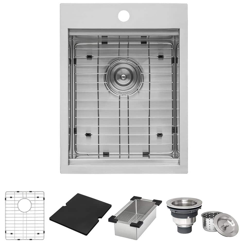 Ruvati 15 in. x 20 in. Single Bowl Workstation Drop-In Marine Grade Stainless Steel Outdoor Sink RVQ5210