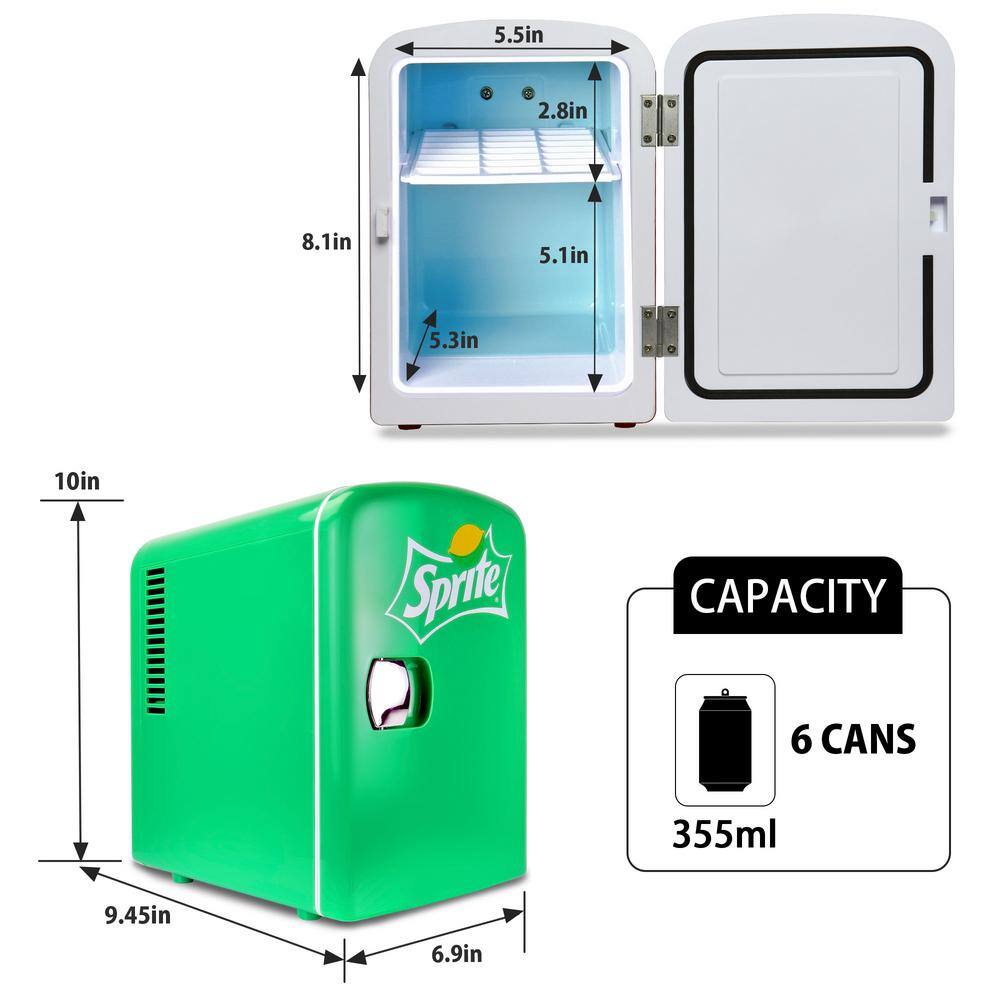 Sprite Coca-Cola Sprite 4L Portable CoolerWarmer Personal Travel Fridge with 12V and AC Cords Green SP04