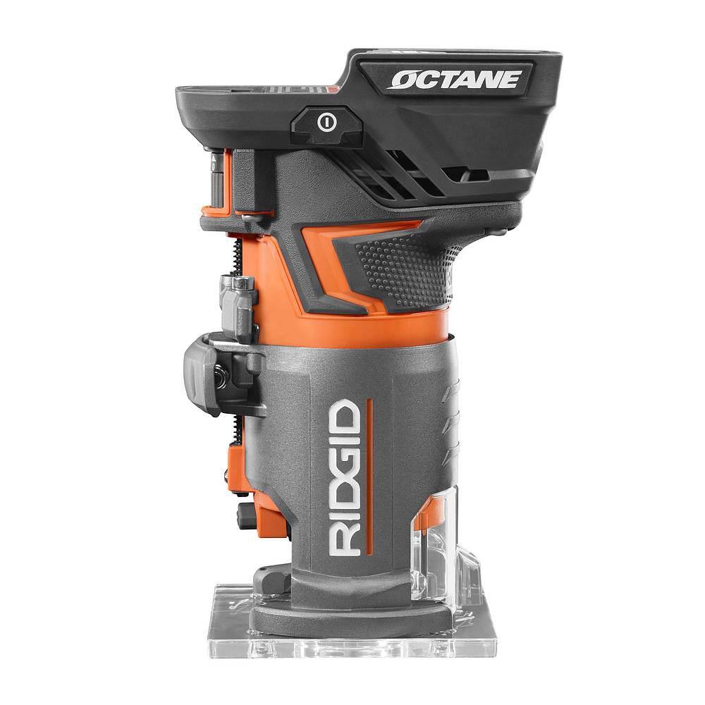 RIDGID 18V OCTANE Brushless Cordless Compact Fixed Base Router Kit w Bit Bases 18V Lithium-Ion 2.0 Ah Battery and Charger R860443B-AC9302