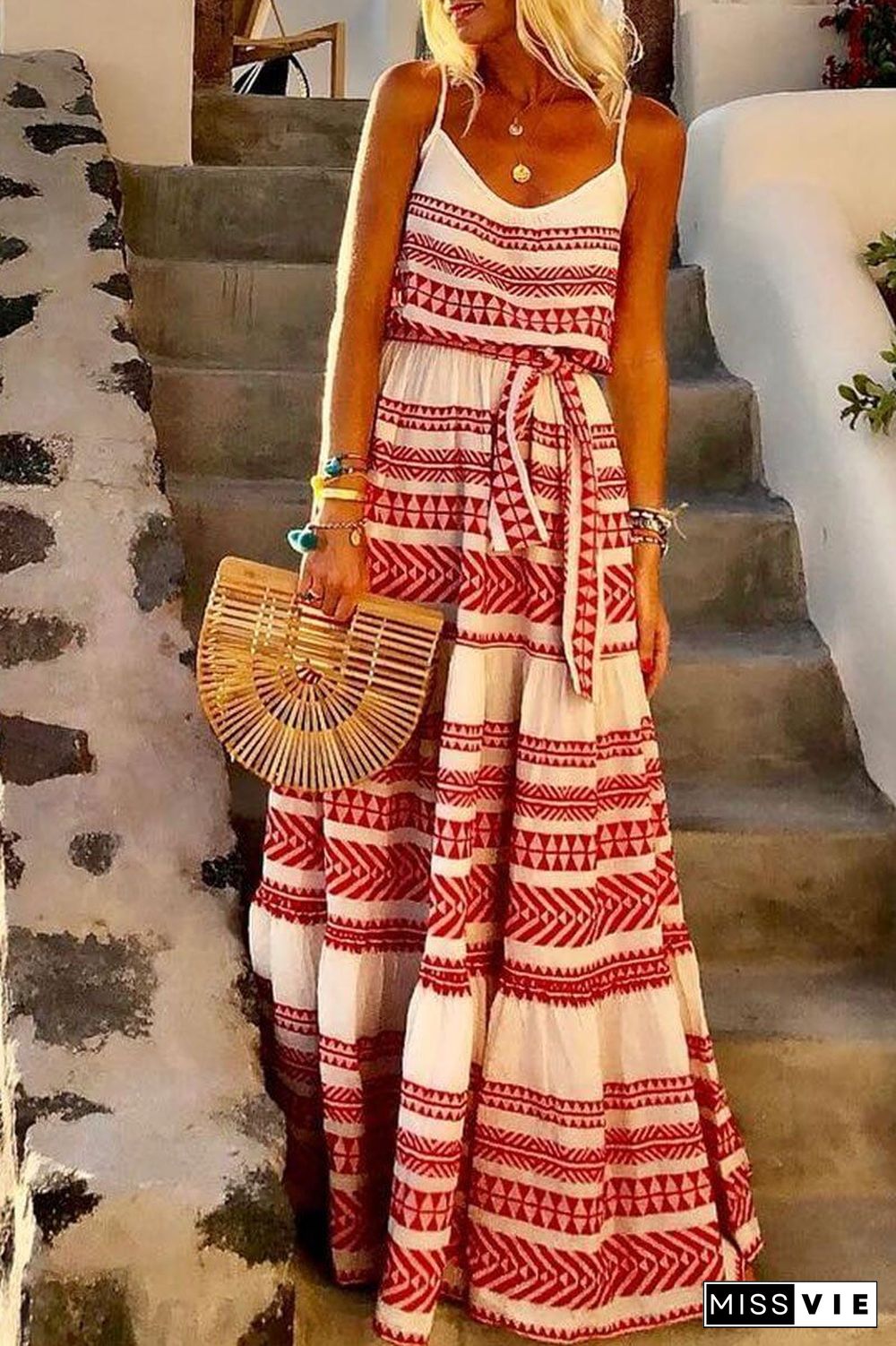 Geometric Printed Loose Ankle Maxi Dress(4 Colors)