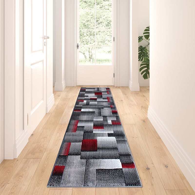 Masada Rugs Masada Rugs Trendz Collection 2'x7' Modern Contemporary Runner Area Rug in Red， Gray and Black-Design Trz861