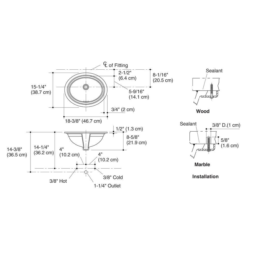 KOHLER Devonshire 16-78 in. Vitreous China Undermount Bathroom Sink in White with Overflow Drain K-2350-0