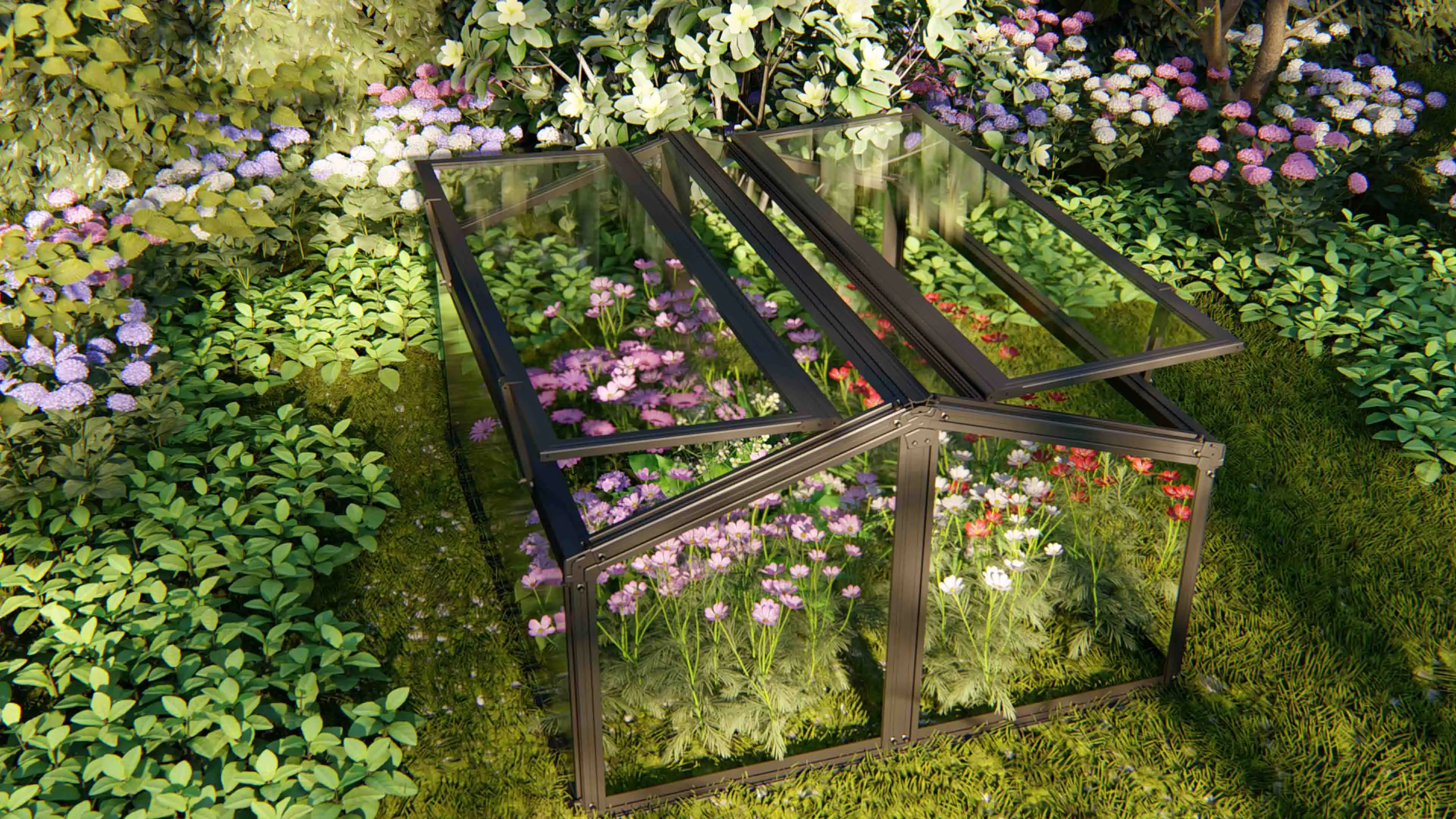 Factory Wholesale Garden Nursery bed greenhouse Customized Aluminum Glass Cover greenhouse Garden supplies for plants   flowers