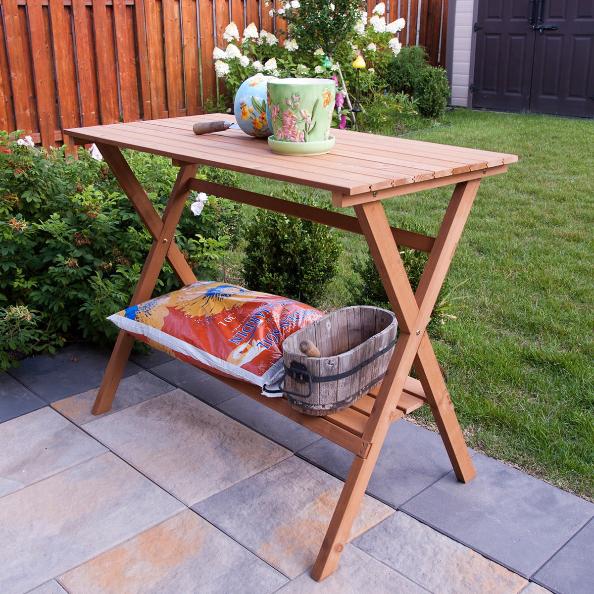 Merry Products Fir Wood Potting Bench - Brown