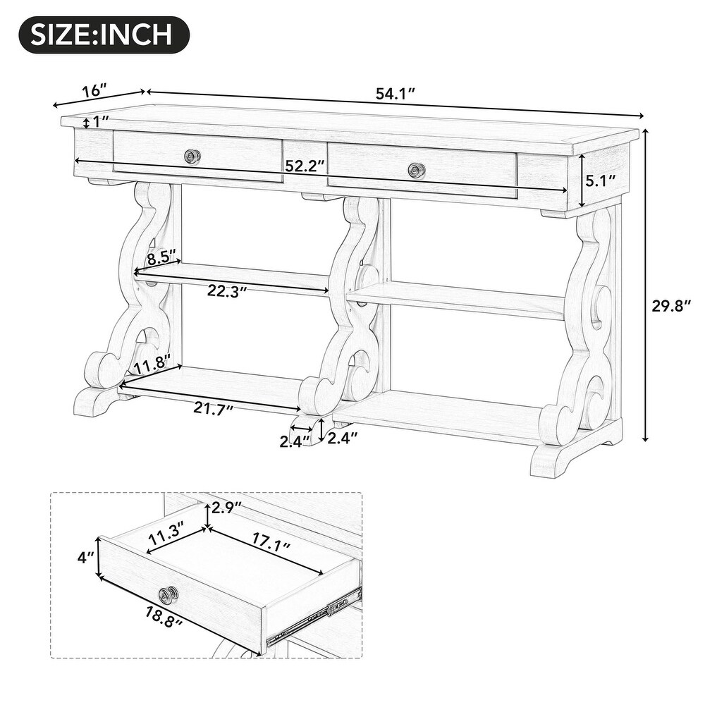 Storage Console Table with Open Shelves and Drawers for Entrance and Living Room