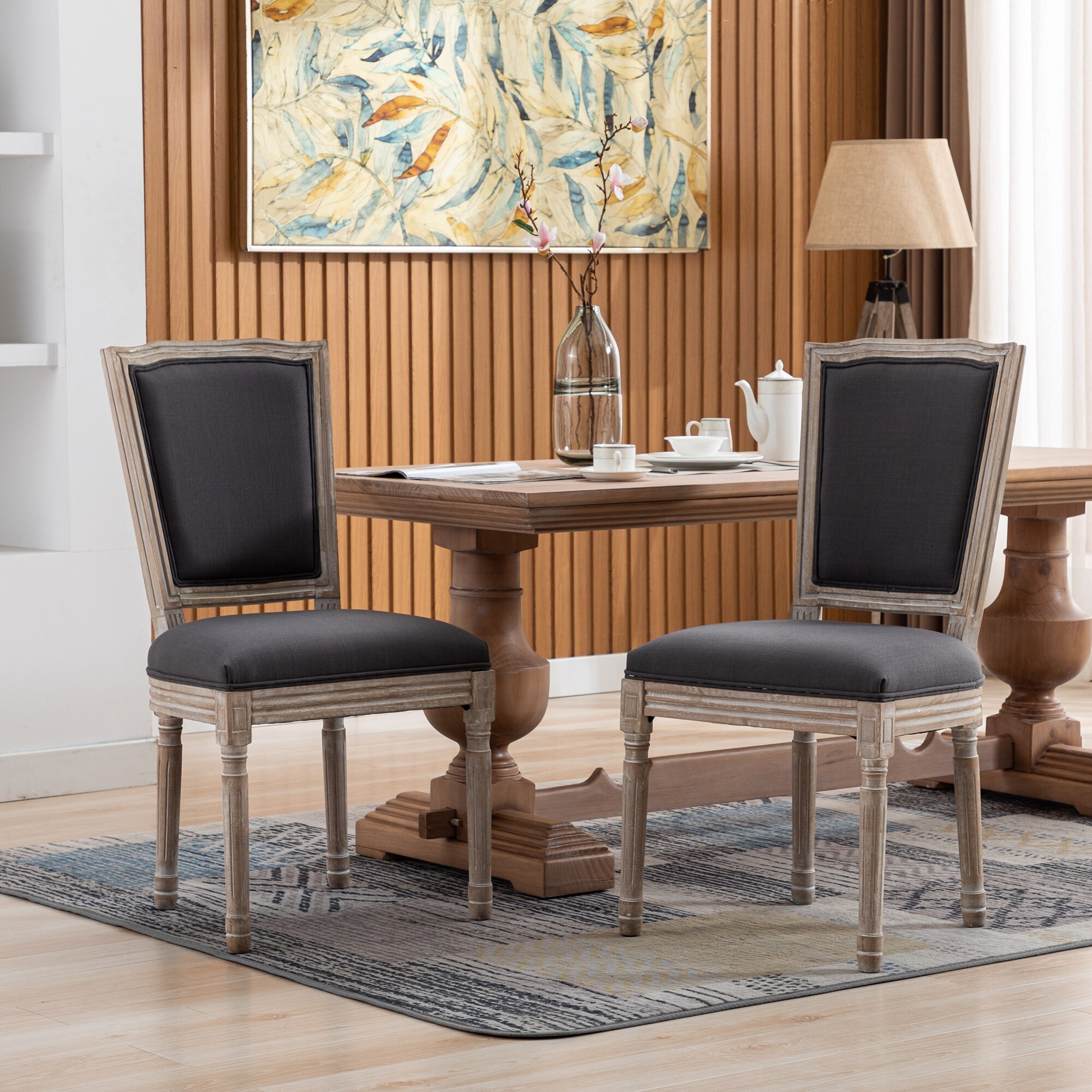 38.58 Inch French Dining Chair with Wooden Legs Upholstered High Back of Dining Room(Set of 2)