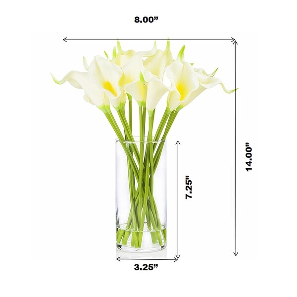 Enova Home Artificial Real Touch Calla Lily Fake Silk Flowers Arrangement in Clear Glass Vase with Faux Water for Decoration