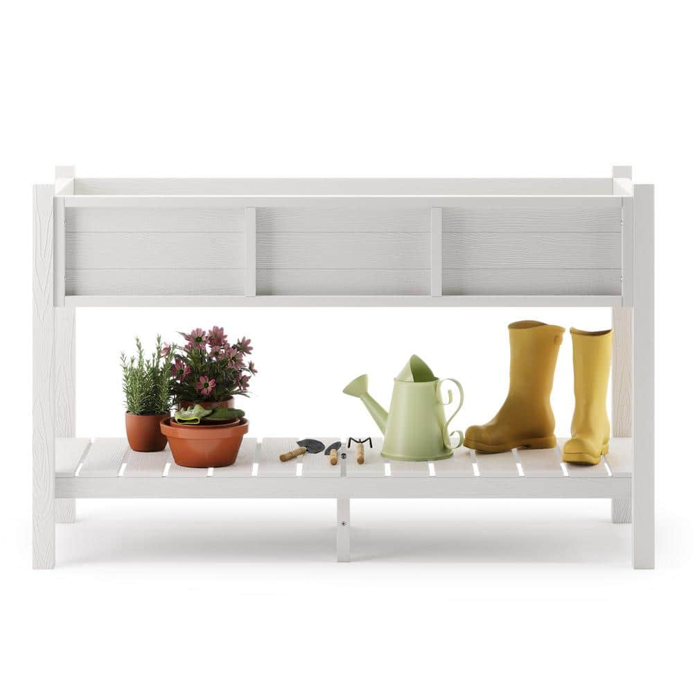 LUE BONA 48in.x18in.x30in.Raised Planter Boxes， Elevated Plastic Garden Bed Stand for Backyard， Patio， Balcony-White DPTHD230022-6