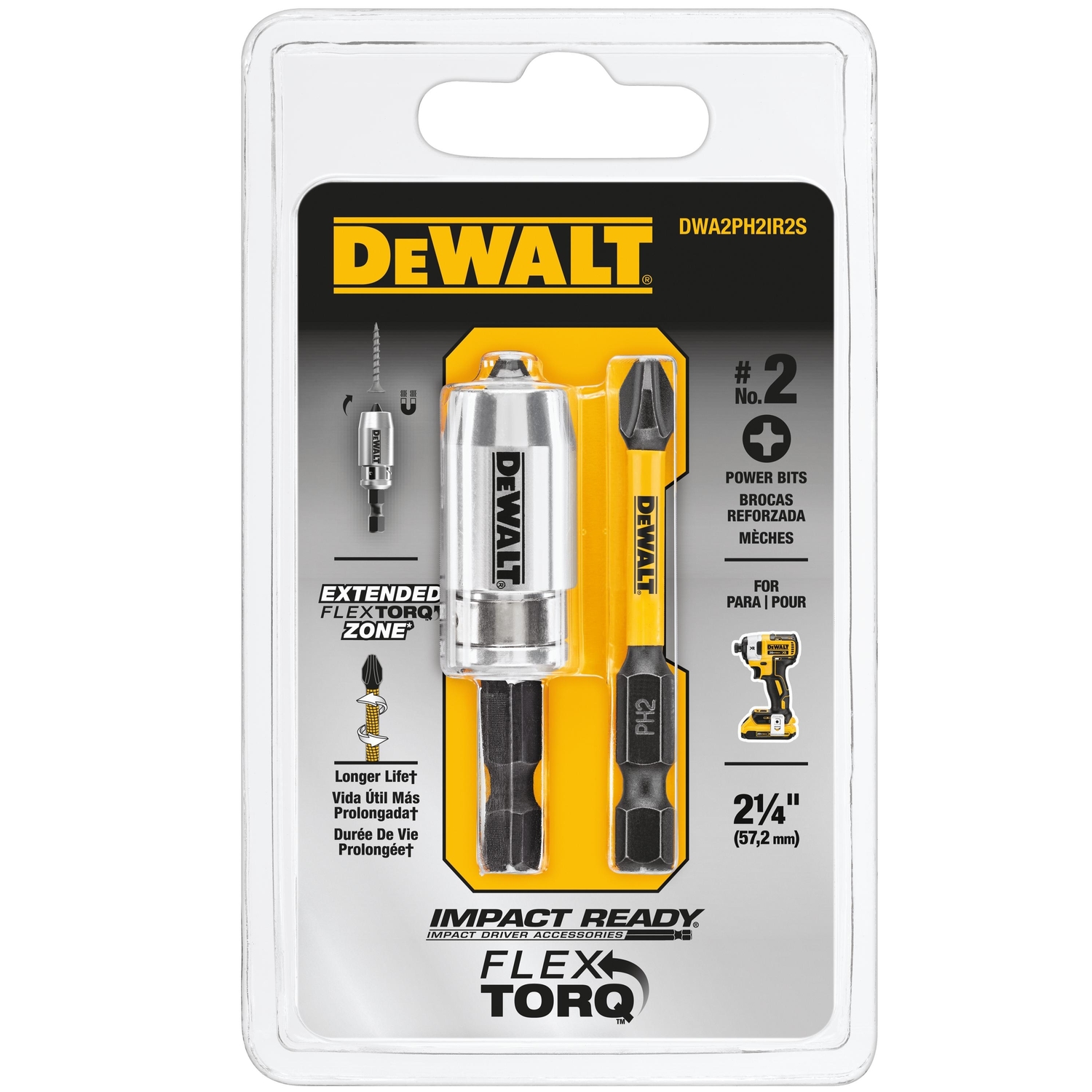 DW FlexTorq Impact Ready Phillips 2 in. X 2 in. L Sleeve Screwdriver Bit S2 Tool Steel 2 pk