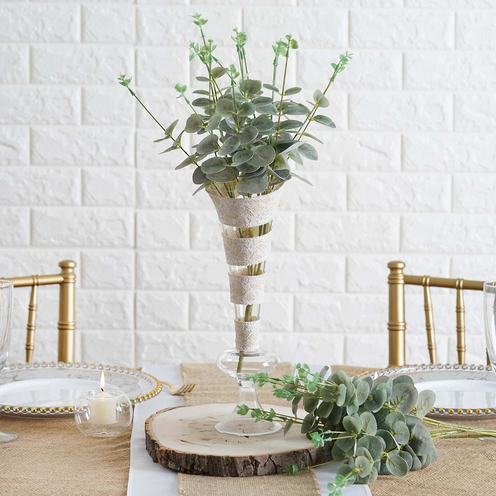 2 Bushes Frosted Green Artificial Eucalyptus Branch Bouquet Plants 19