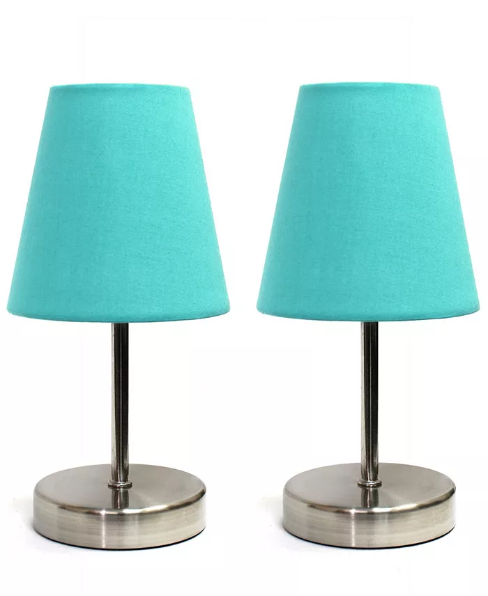 All The Rages Simple Designs Sand Nickel Mini Basic Table Lamp with Fabric Shade 2 Pack Set