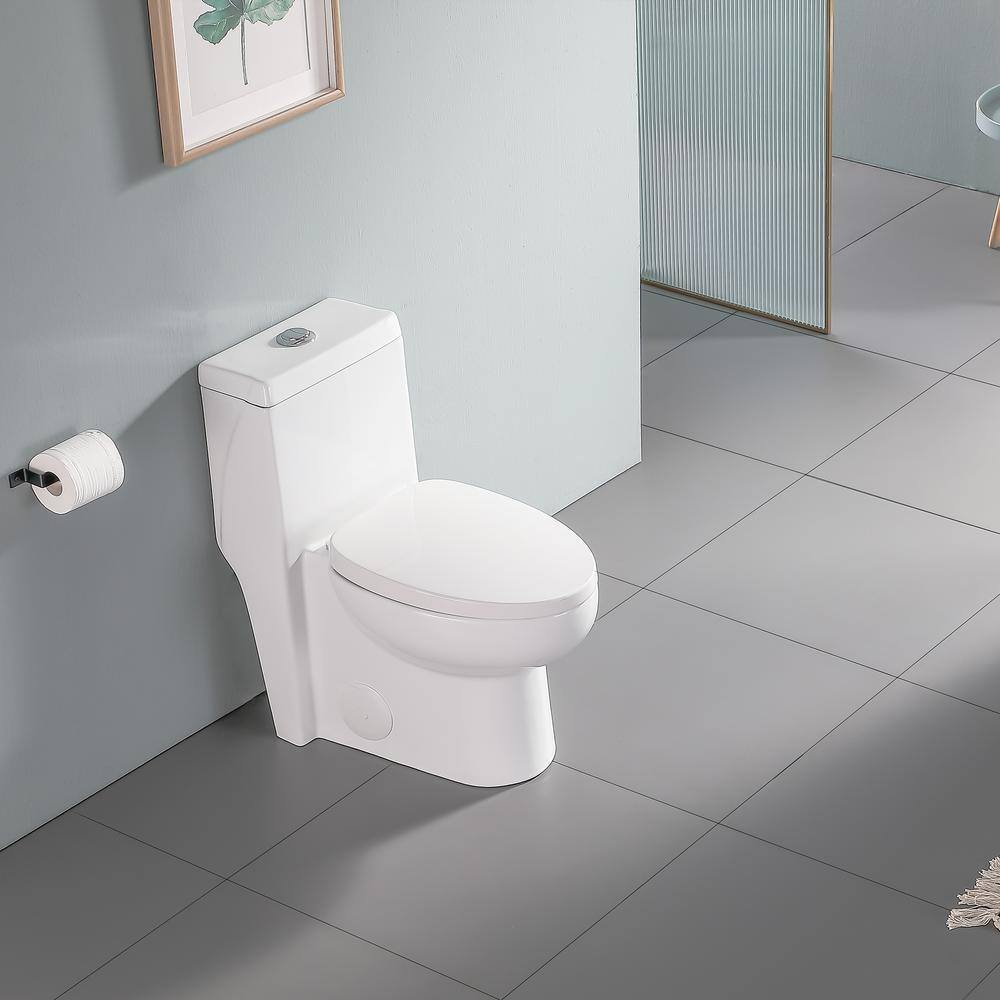 12 in. Rough-In 1-piece 1.61.1 GPF Dual Flush High Efficiency Elongated Toilet in White Seat Included ALDMT60SM