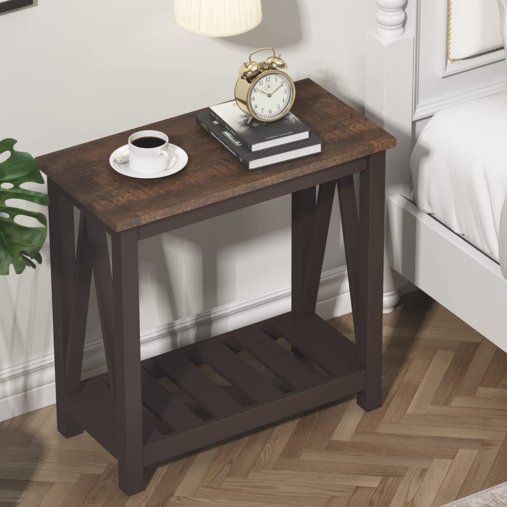 Farmhouse End Table with Storage Shelf for Small Spaces  White 2 Pack   Contemporary   Coffee Table Sets   by Imtinanz  LLC  Houzz