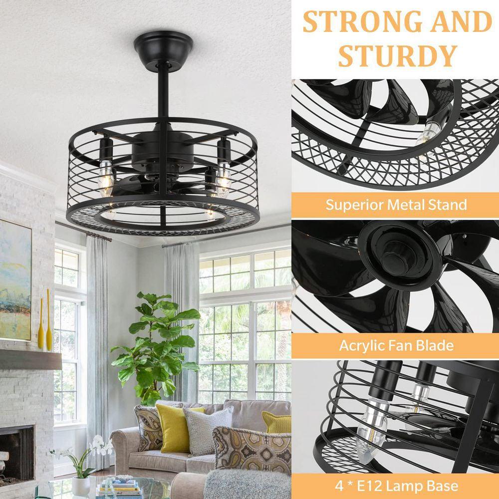 ANTOINE 17 in Black Ceiling Fan Caged Ceiling Fan Indoor with Lights and Remote Enclosed Ceiling Fan