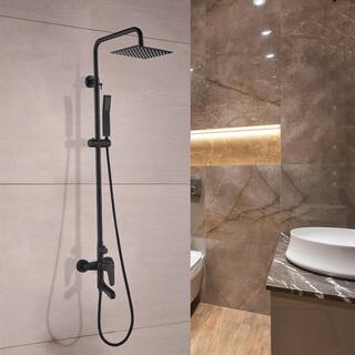 Magic Home 1-Spray 8.66 in. Square Bathroom Exposed Rainfall Pressure-Balanced Complete Shower System Valve Included in Black MH-KST-MS308B