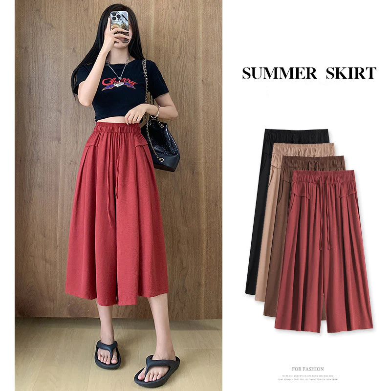 2023 Summer Thin Casual High Waist Large Size Slim Ice Silk Wide Leg  Pants