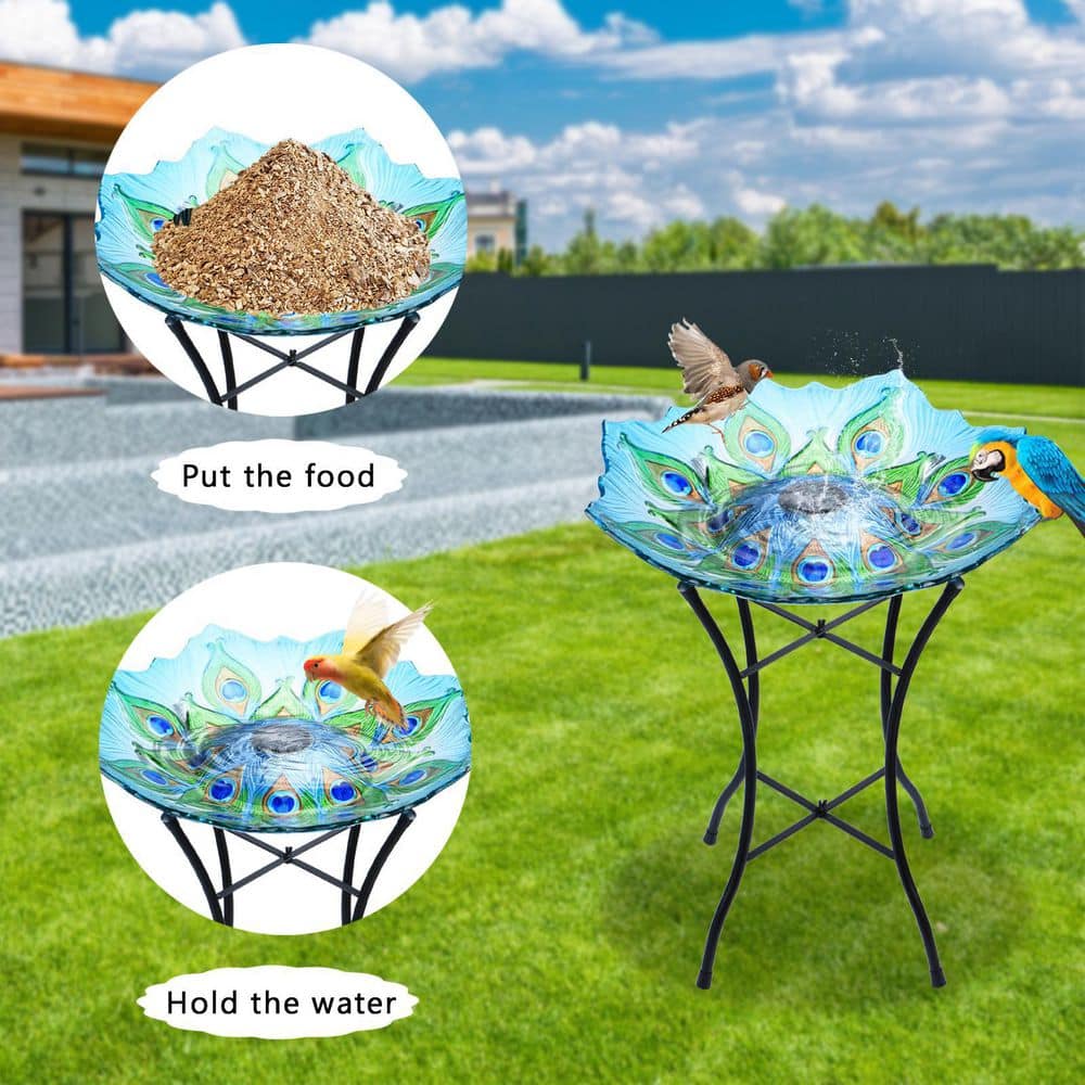 MUMTOP Outdoor Solar Birdbath with Metal Stand A1-42A0012