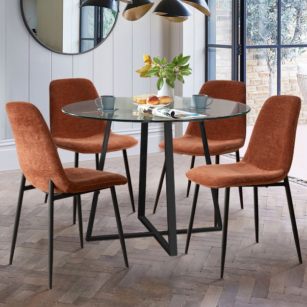 5 piece Small Round Glass Dining Table Set For 4 home Kitchen Round Table With Glass Tabletop And 4 Upholstered Armless Chairs the Pop Maison