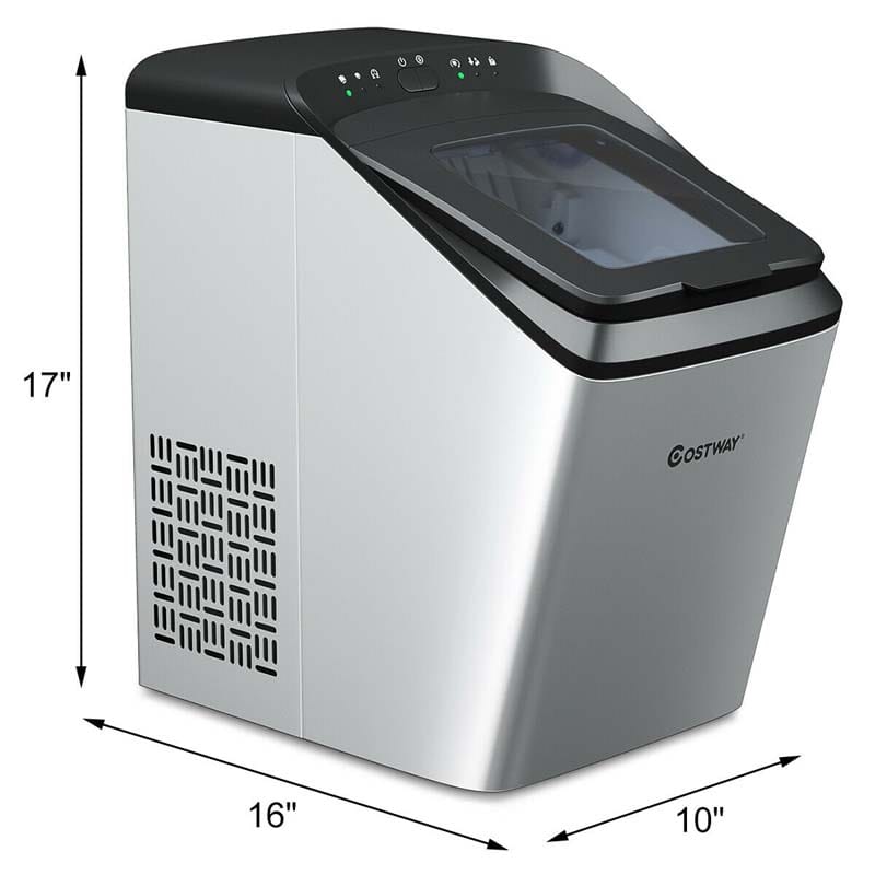 33LBS/24H Portable Ice Maker Countertop Stainless Steel Ice Machine Self-Clean Function with Scoop