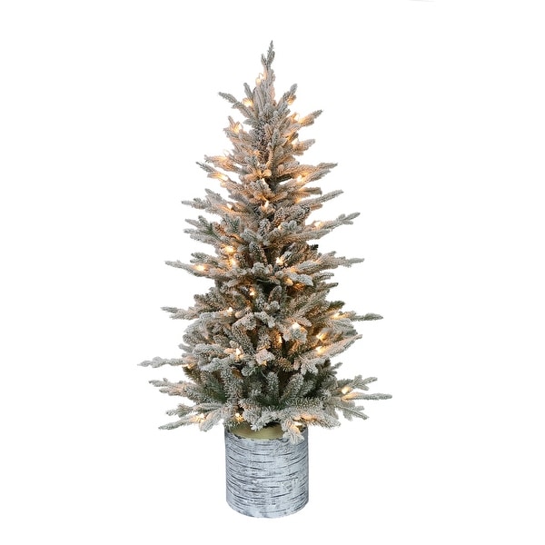 Puleo International 4.5' PreLit Potted Flocked Artificial Tree