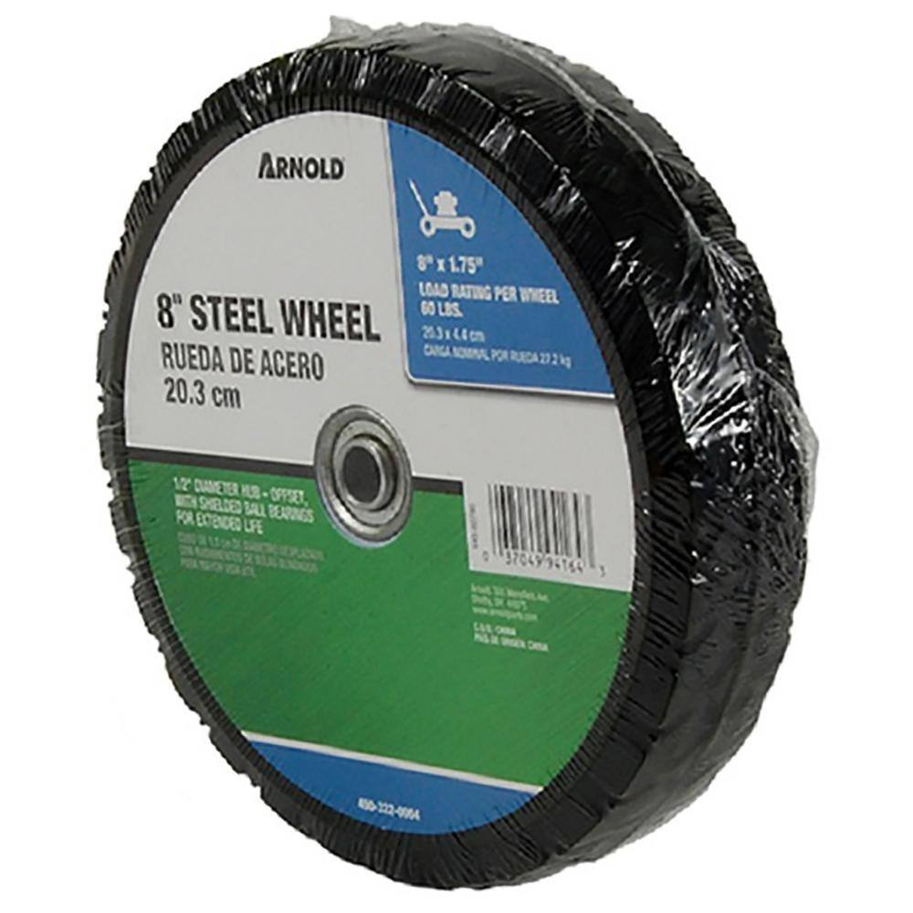 Arnold 8 in. x 1.75 in. Universal Steel Wheel with Shielded Ball Bearings for Extended Life and an Offset Hub 490-322-0004