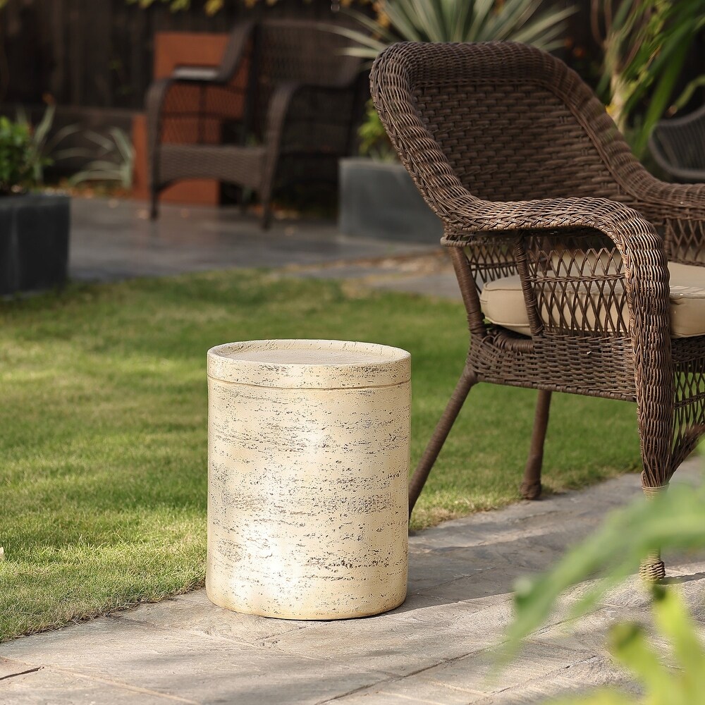 Beige and Brown Distressed MgO Round Outdoor Side Table   16.93\