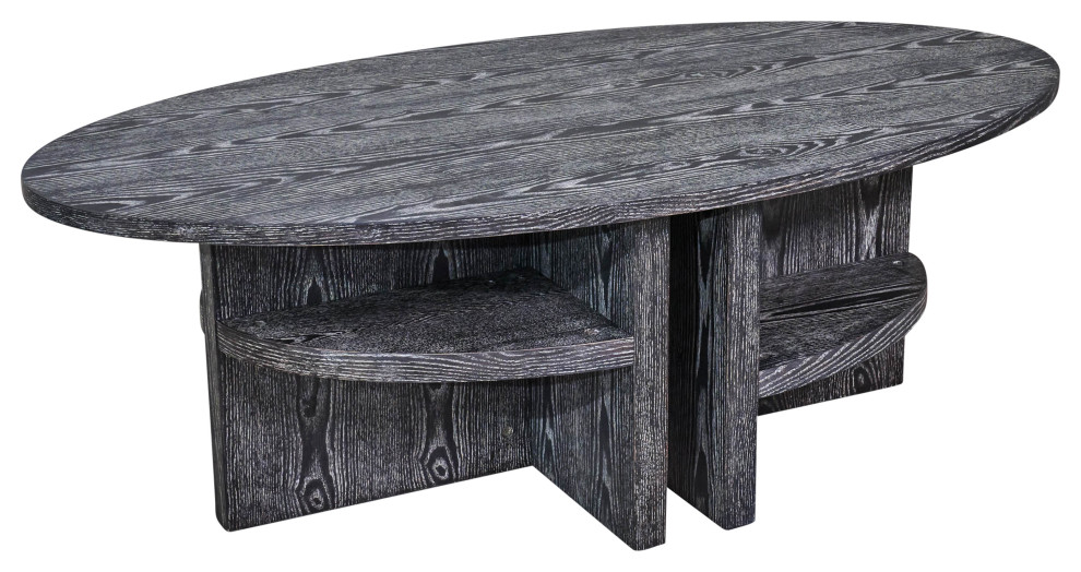 Oval Coffee Table With Bottom Shelves  Gray   Farmhouse   Coffee Tables   by Sagebrook Home  Houzz