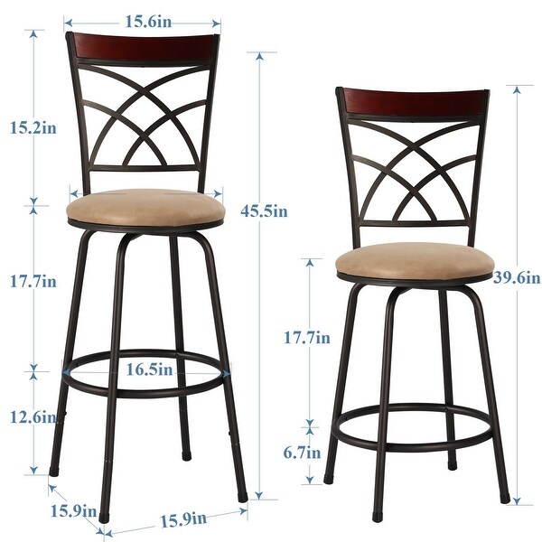 Bar Stools Adjustable Height Swivel Seat， Wood Top Rail Backrest， Set of 2