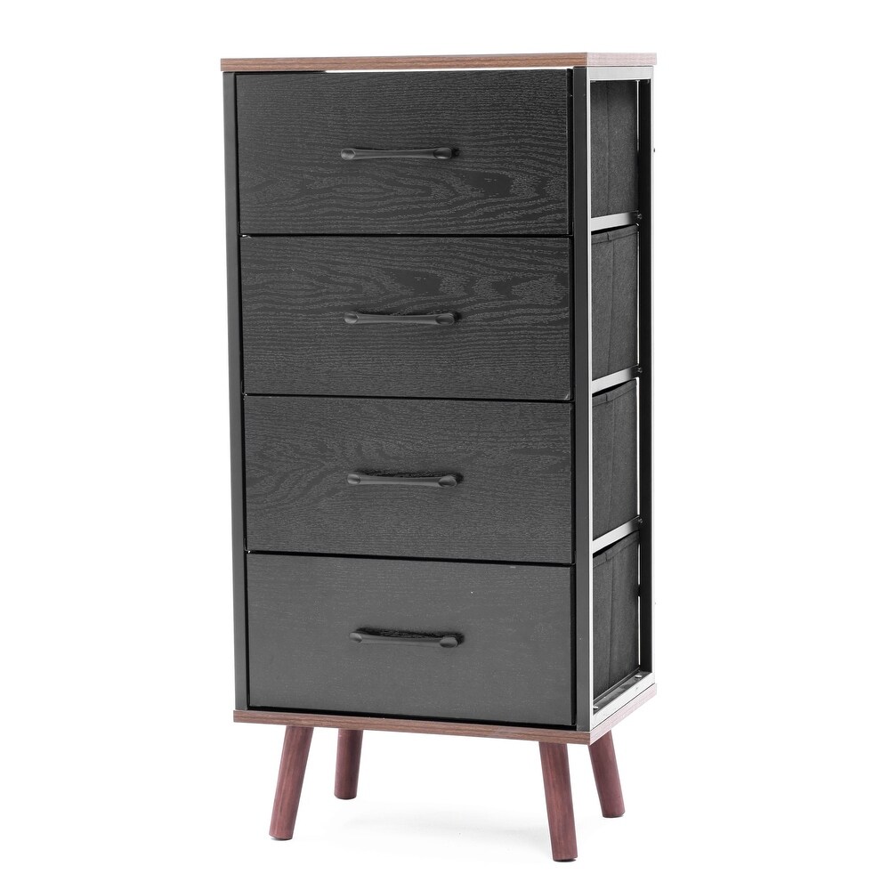Black Manufactured Wood 4 Drawer Accent Chest with Brown Accents