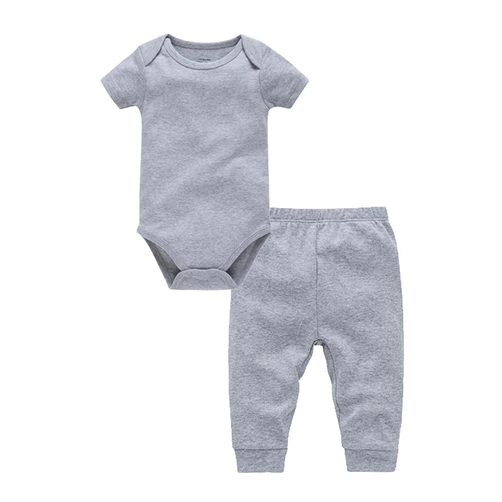 Muslin Blank 2 Pieces Baby Rompers Pants Set Plain Colors Summer Short Sleeve Bodysuit Kids Clothing Set Boys Clothes