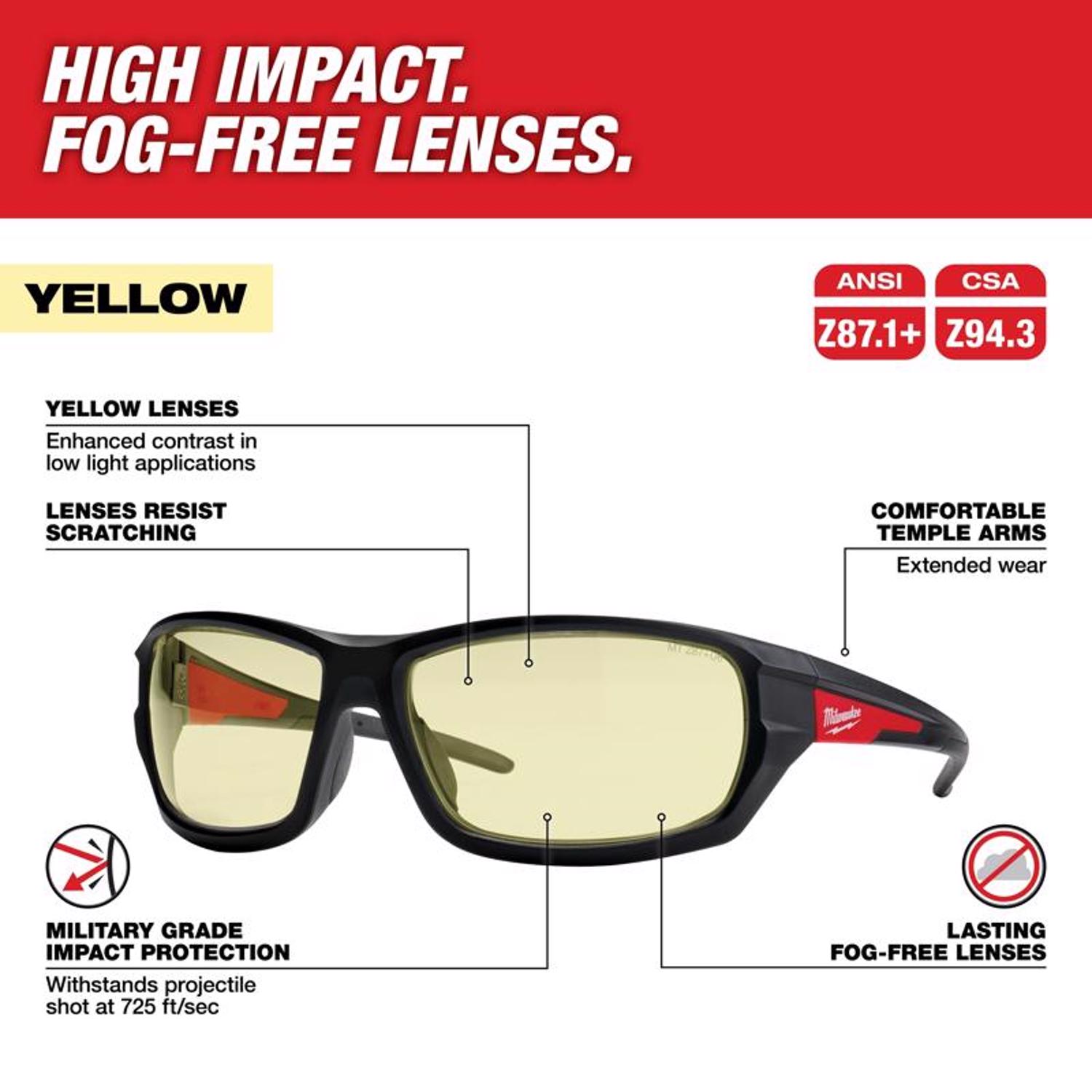 MW Performance Anti-Fog Impact-Resistant Safety Glasses Yellow Lens Black/Red Frame