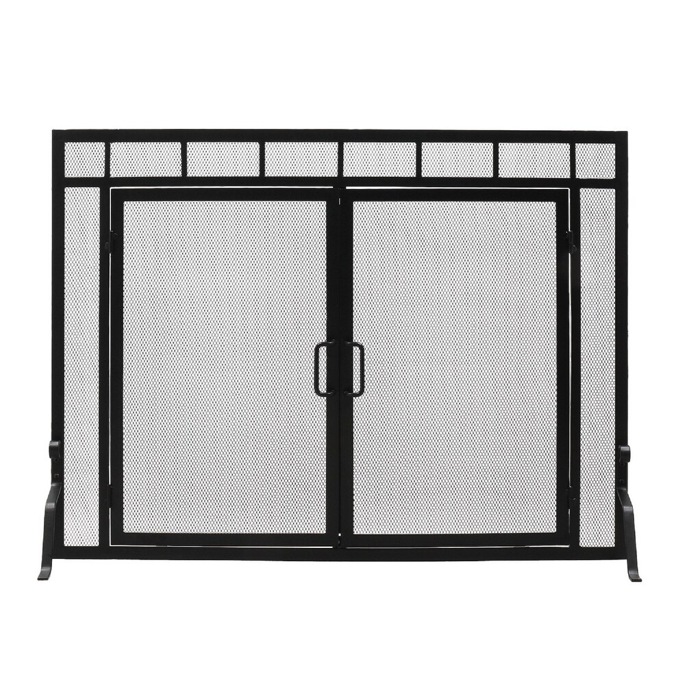 Minuteman International Sidelight Classic Fireplace Screen w/Doors  44 Inch Long  Matte Black