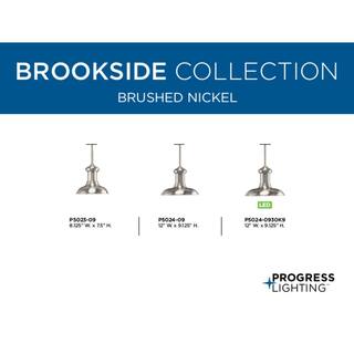 Progress Lighting Brookside Collection 1-Light Brushed Nickel LED Pendant with Metal Shade P5024-0930K9