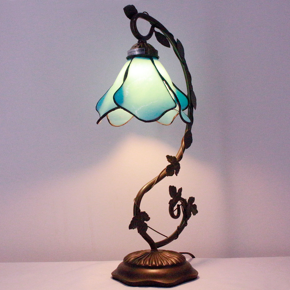  Lamps Stained Glass Table Desk Reading Lamp Crystal Bead Sea Blue Dragonfly Style Shade W6H21 Inch for Living Room Bedroom Bookcase Dresser Coffee Table