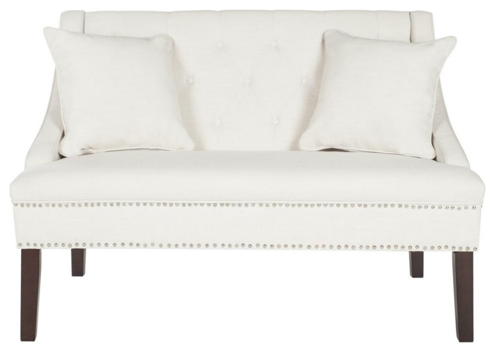 Chloe Linen Settee W/ Silver Nailheads Light Beige   Transitional   Loveseats   by AED Luxury Home Decor  Houzz