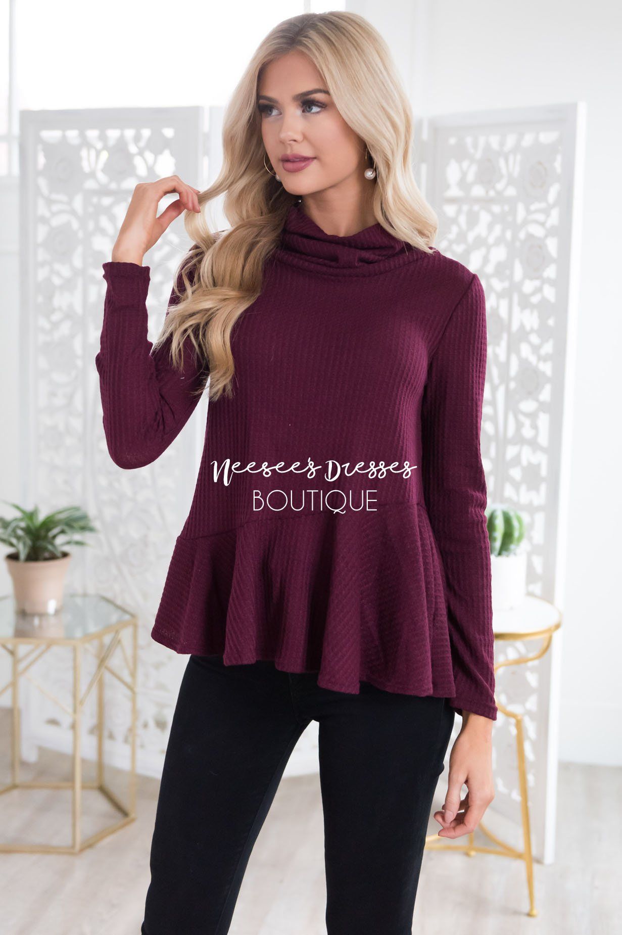 Winter Wishes Cowl Neck Peplum Top