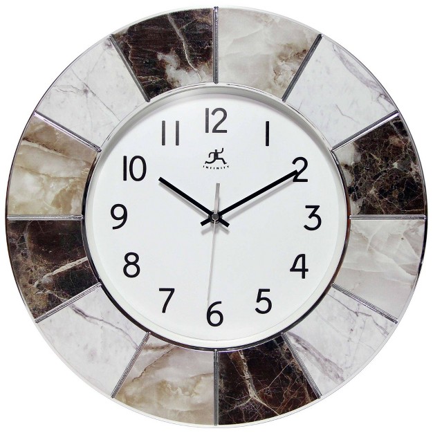 Marble Look Wall Clock Silver Infinity Instruments