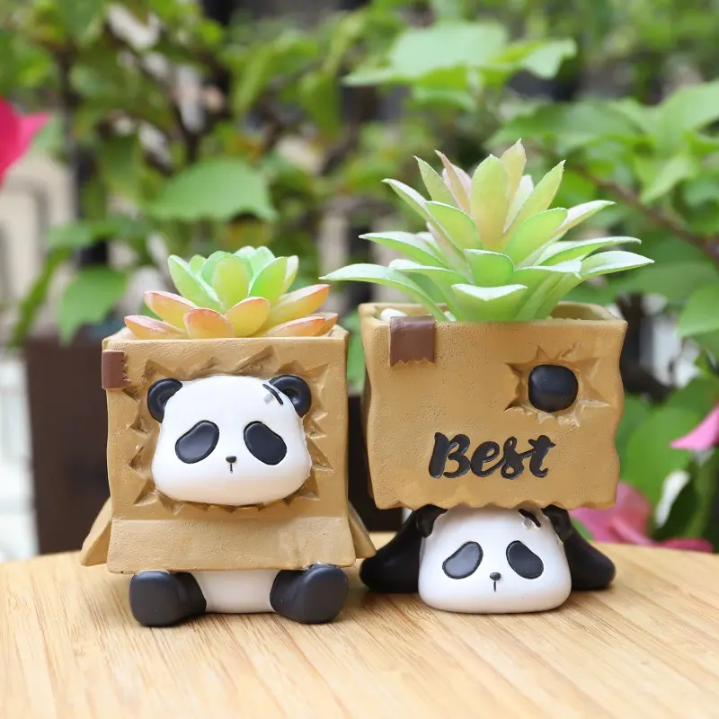 New Handmade Custom Animal Resin Succulents Planting Container De Fleur Decor Salon Cartoon Panda Decorative Planter Flower Pots