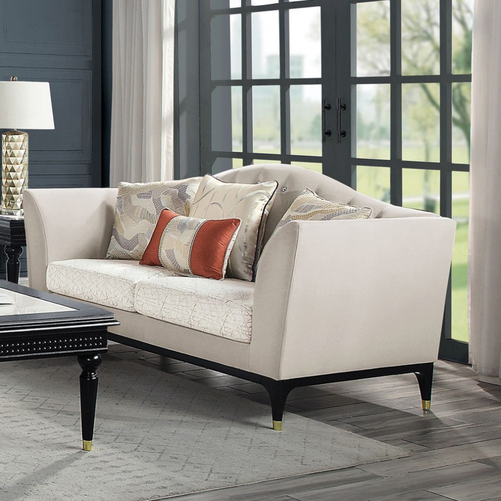 ACME Tayden Loveseat With 4 Pillows  Beige Velvet   Midcentury   Loveseats   by Simple Relax  Houzz