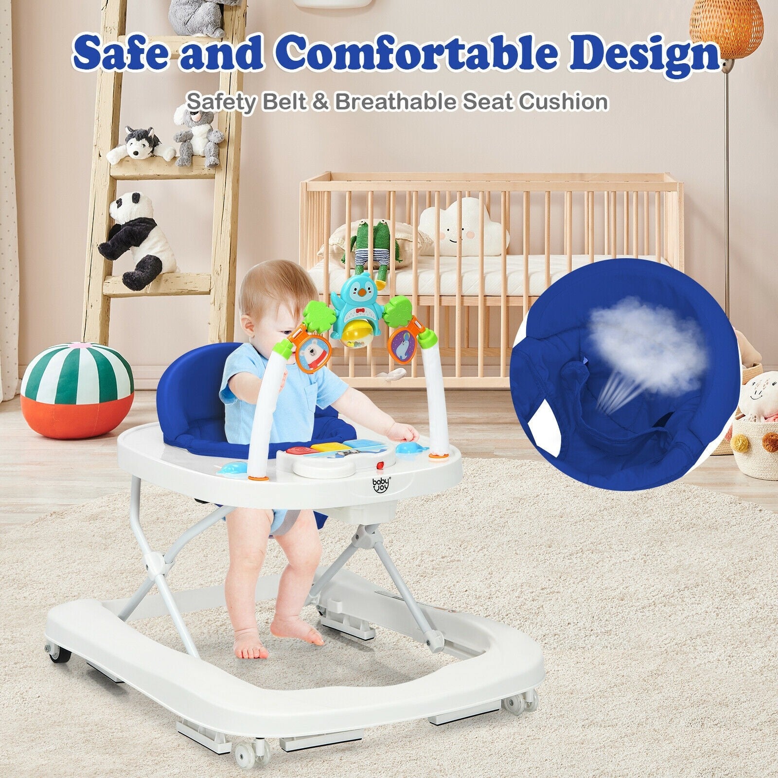 BABY JOY Baby Walker, 2 in 1 Foldable Activity Behind Walker with Adjustable Height & Speed