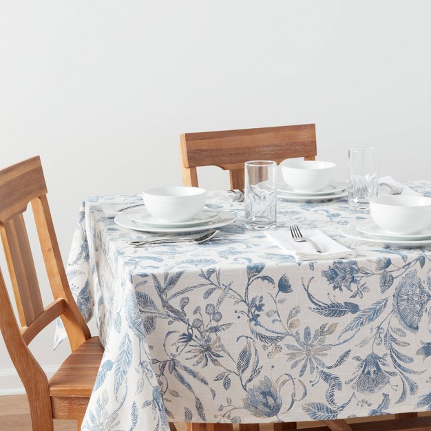 Cotton Floral Tablecloth Blue