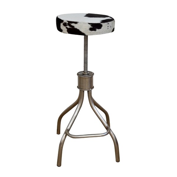 TANGO extendable round bar stool in black and white hide