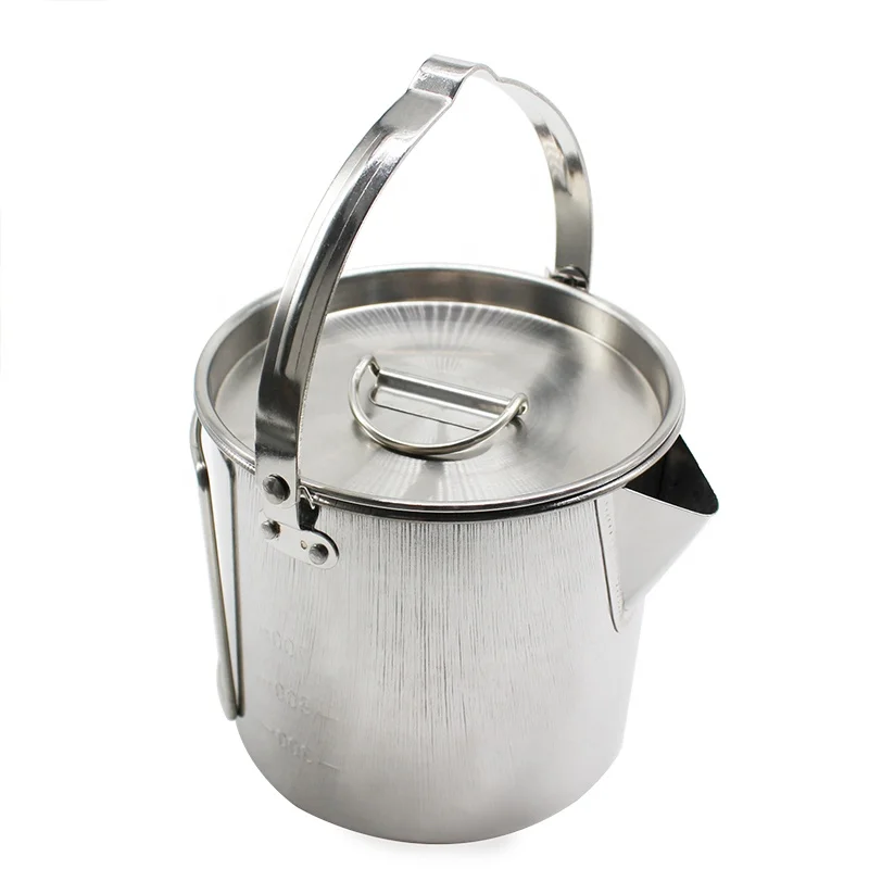 1.2L Foldable Handles Lids Hiking Pot Stainless Steel Camping Tea Kettle for Camping Hiking Picnic