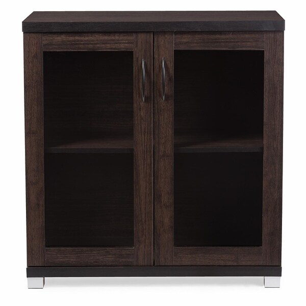 Zentra Modern And Contemporary Sideboard Storage Cabinet With Glass Doors， Dark Brown， Contemporary