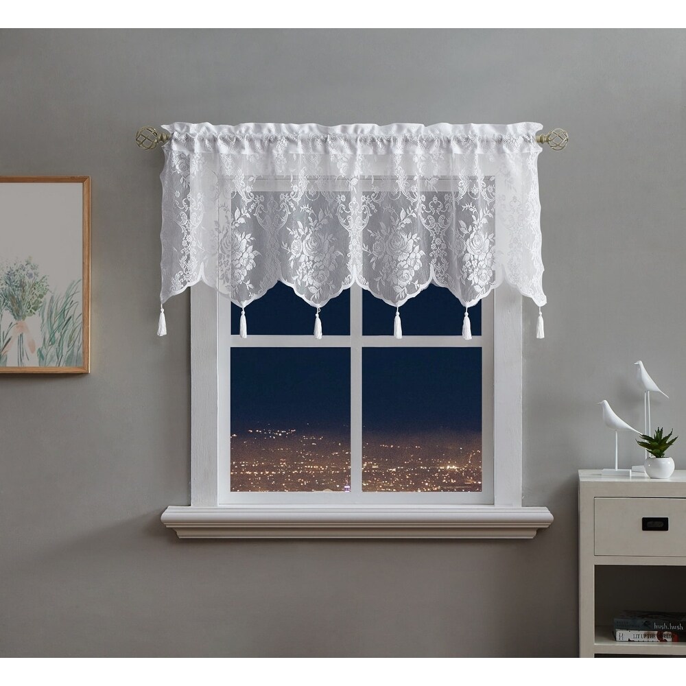 WARM HOME DESIGNS Lace Kitchen Valance with 6 Tassels   54\